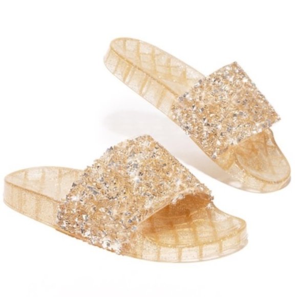 !! RESTOCKED !! Embellished Sparkle Slides - Gold - Picture 2 of 7